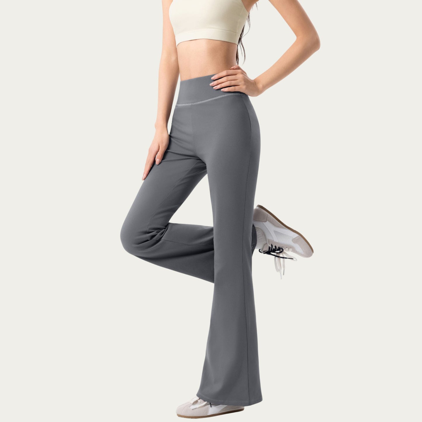 High Waist Flare Active Pants with Stretch Fabric Streamlined Contoured Fit and Full Length Silhouette