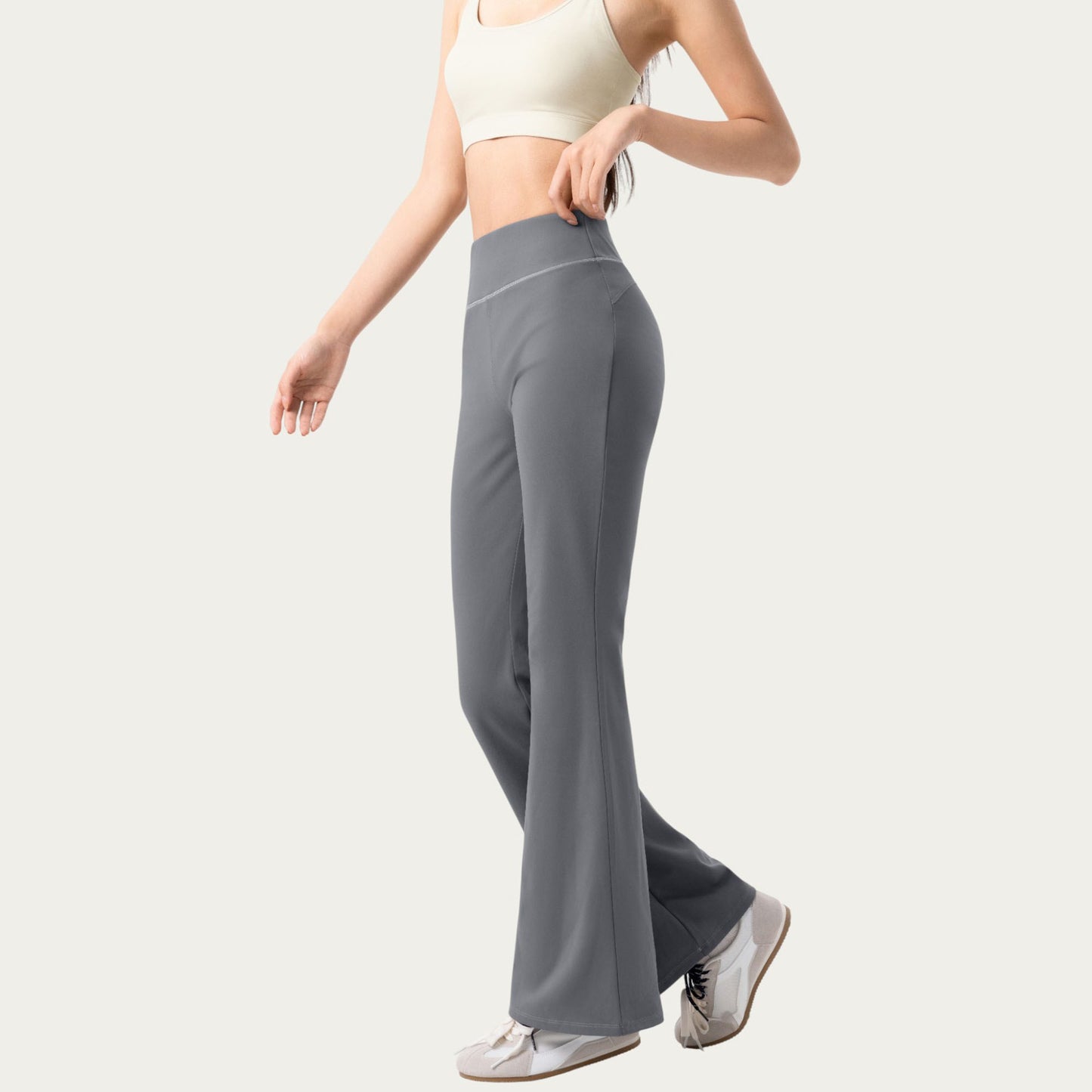 High Waist Flare Active Pants with Stretch Fabric Streamlined Contoured Fit and Full Length Silhouette