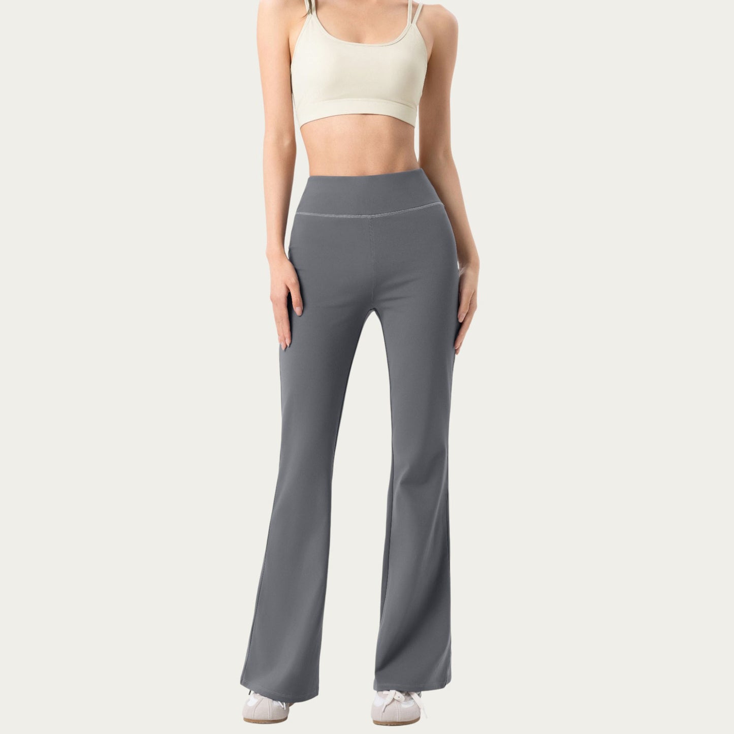 High Waist Flare Active Pants with Stretch Fabric Streamlined Contoured Fit and Full Length Silhouette
