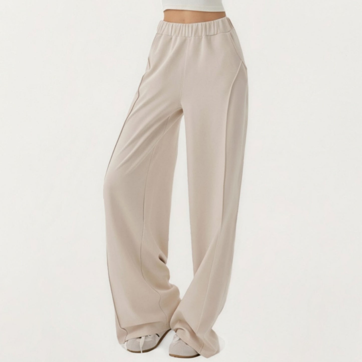 High Waist Wide Leg Pants with Soft Stretch Fabric Relaxed Flowing Silhouette