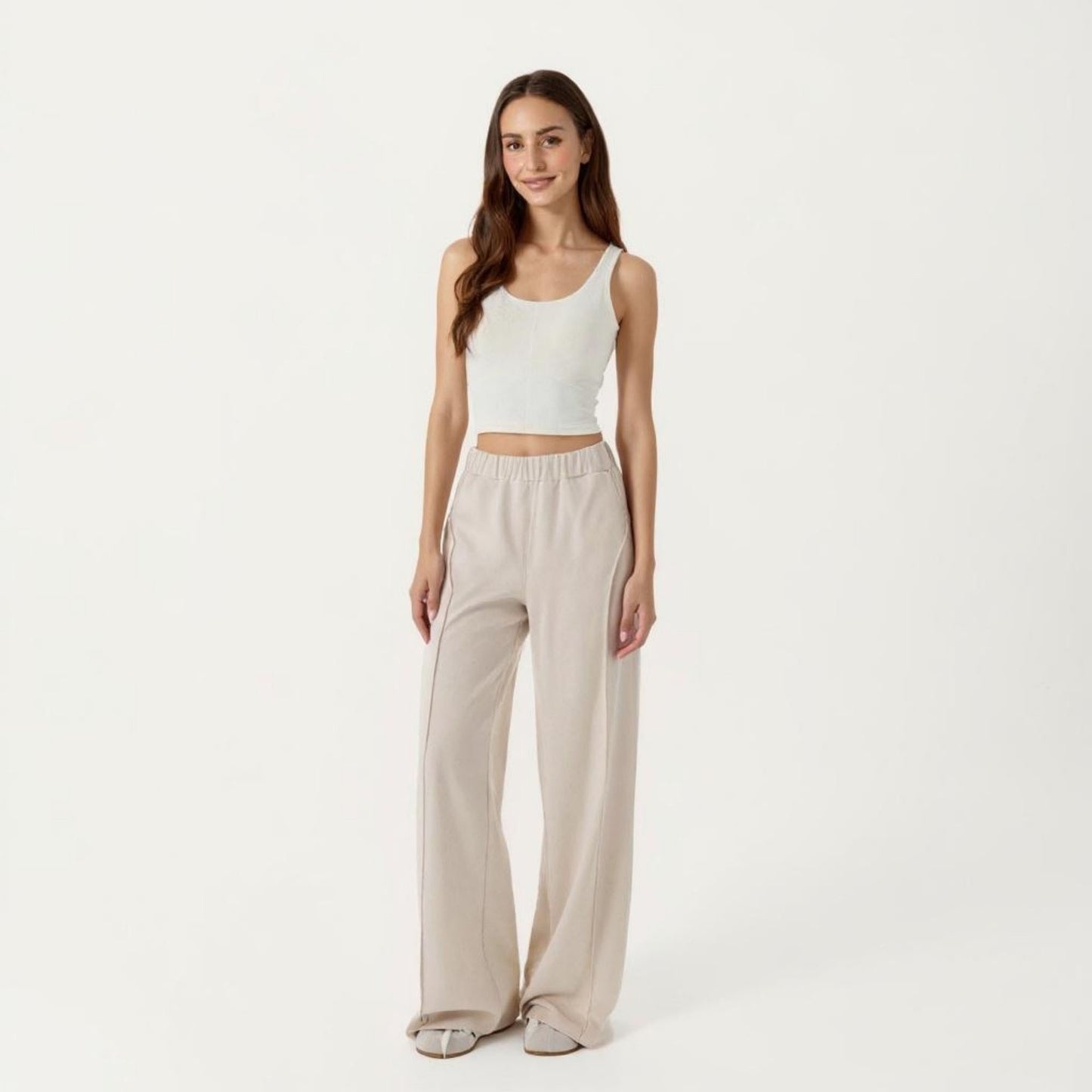 High Waist Wide Leg Pants with Soft Stretch Fabric Relaxed Flowing Silhouette