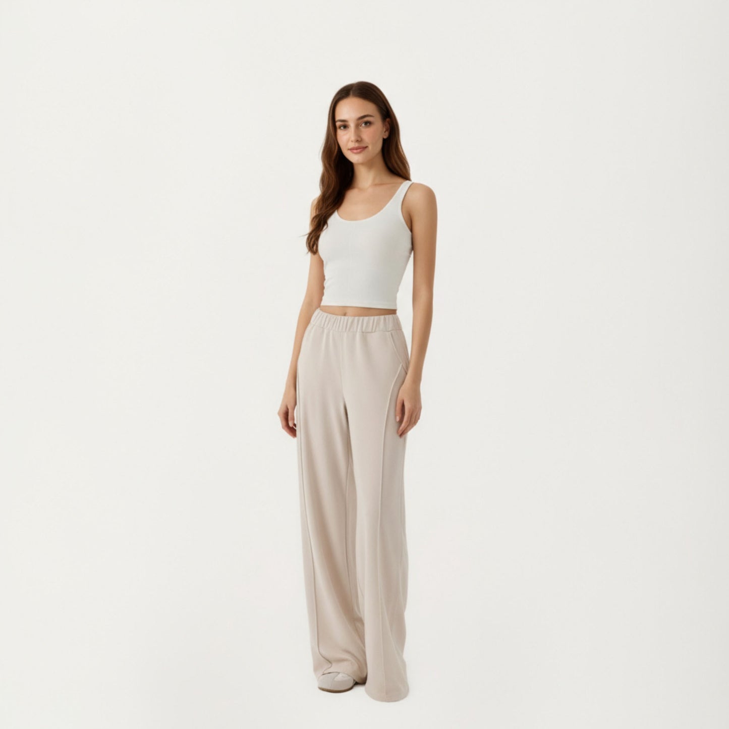 High Waist Wide Leg Pants with Soft Stretch Fabric Relaxed Flowing Silhouette