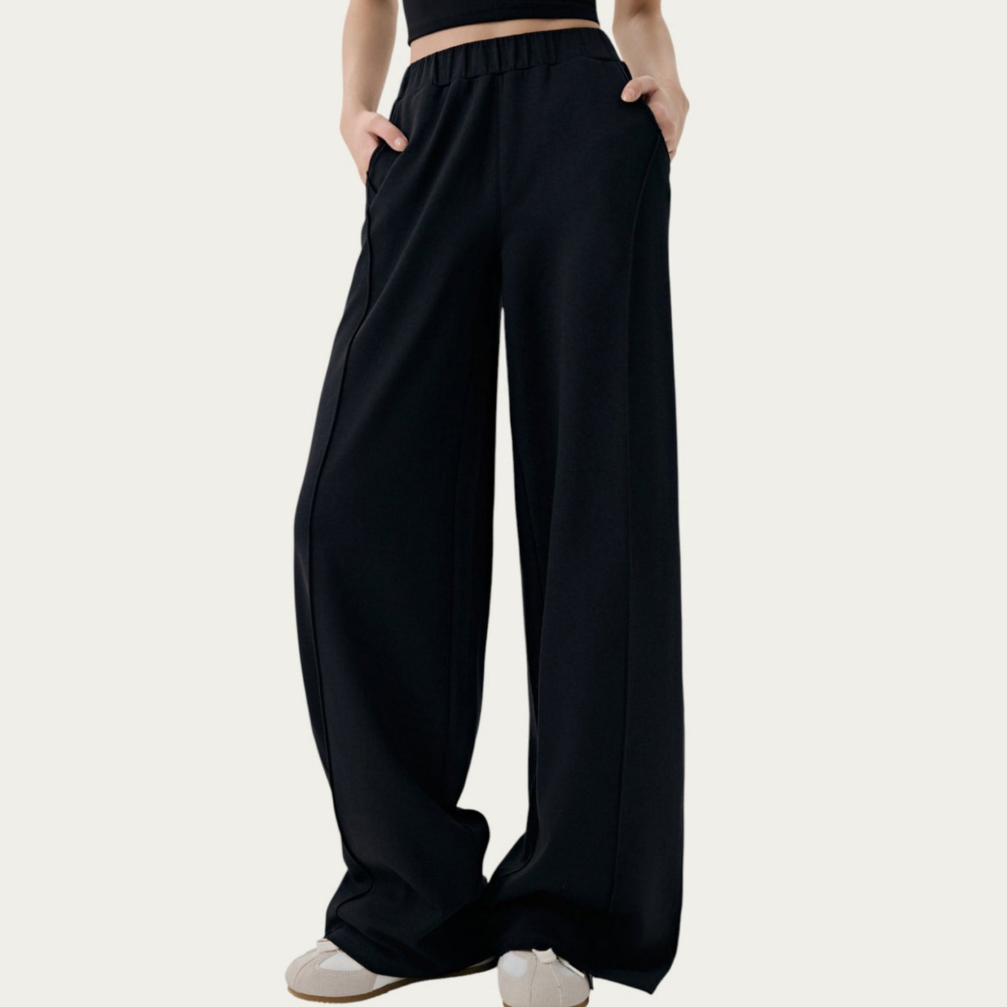 High Waist Wide Leg Pants with Soft Stretch Fabric Relaxed Flowing Silhouette