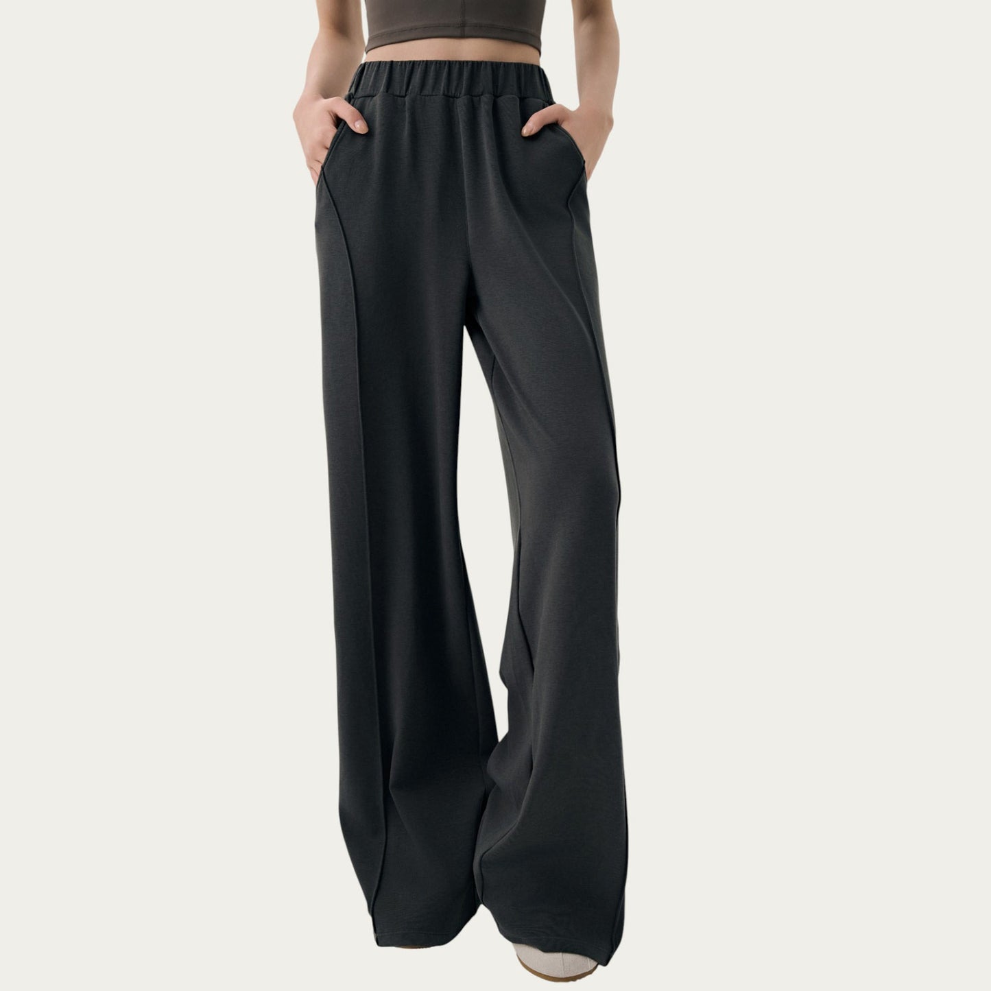 High Waist Wide Leg Pants with Soft Stretch Fabric Relaxed Flowing Silhouette