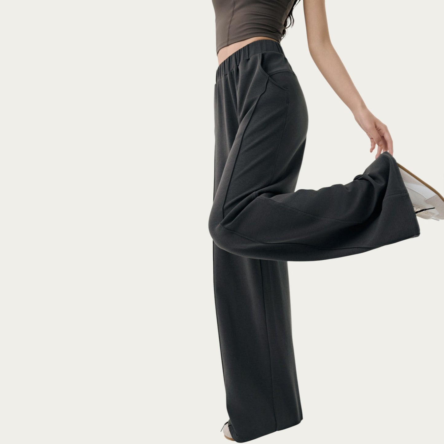 High Waist Wide Leg Pants with Soft Stretch Fabric Relaxed Flowing Silhouette