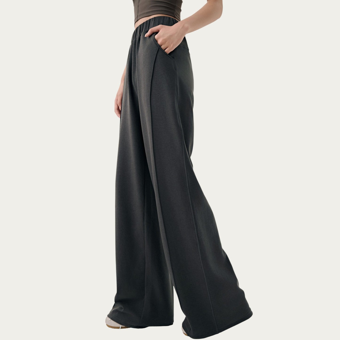 High Waist Wide Leg Pants with Soft Stretch Fabric Relaxed Flowing Silhouette