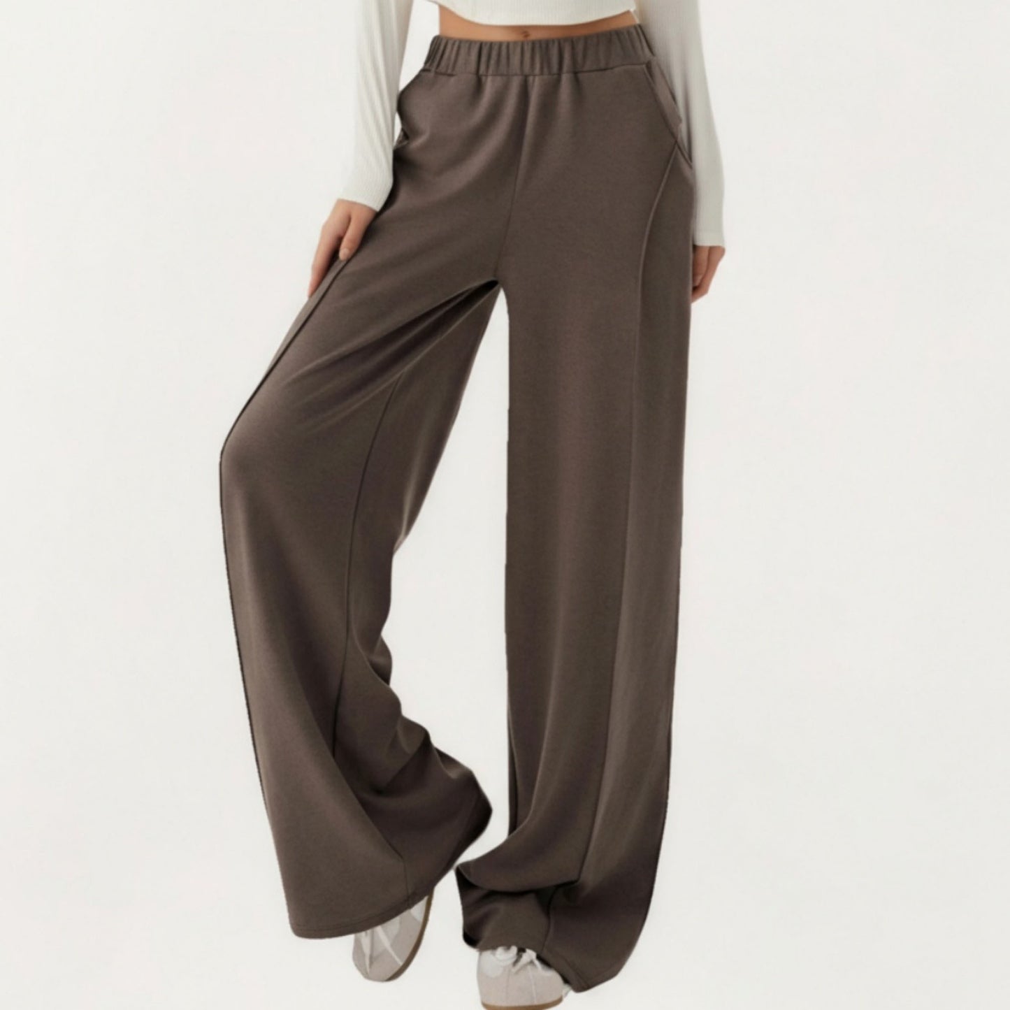 High Waist Wide Leg Pants with Soft Stretch Fabric Relaxed Flowing Silhouette