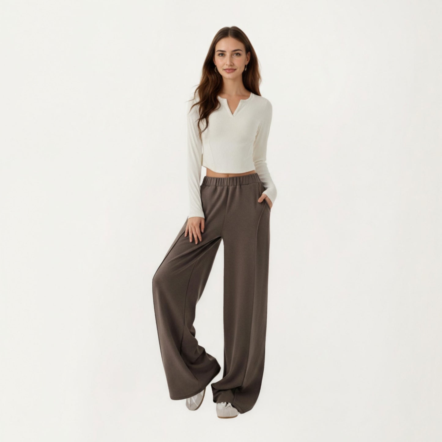 High Waist Wide Leg Pants with Soft Stretch Fabric Relaxed Flowing Silhouette