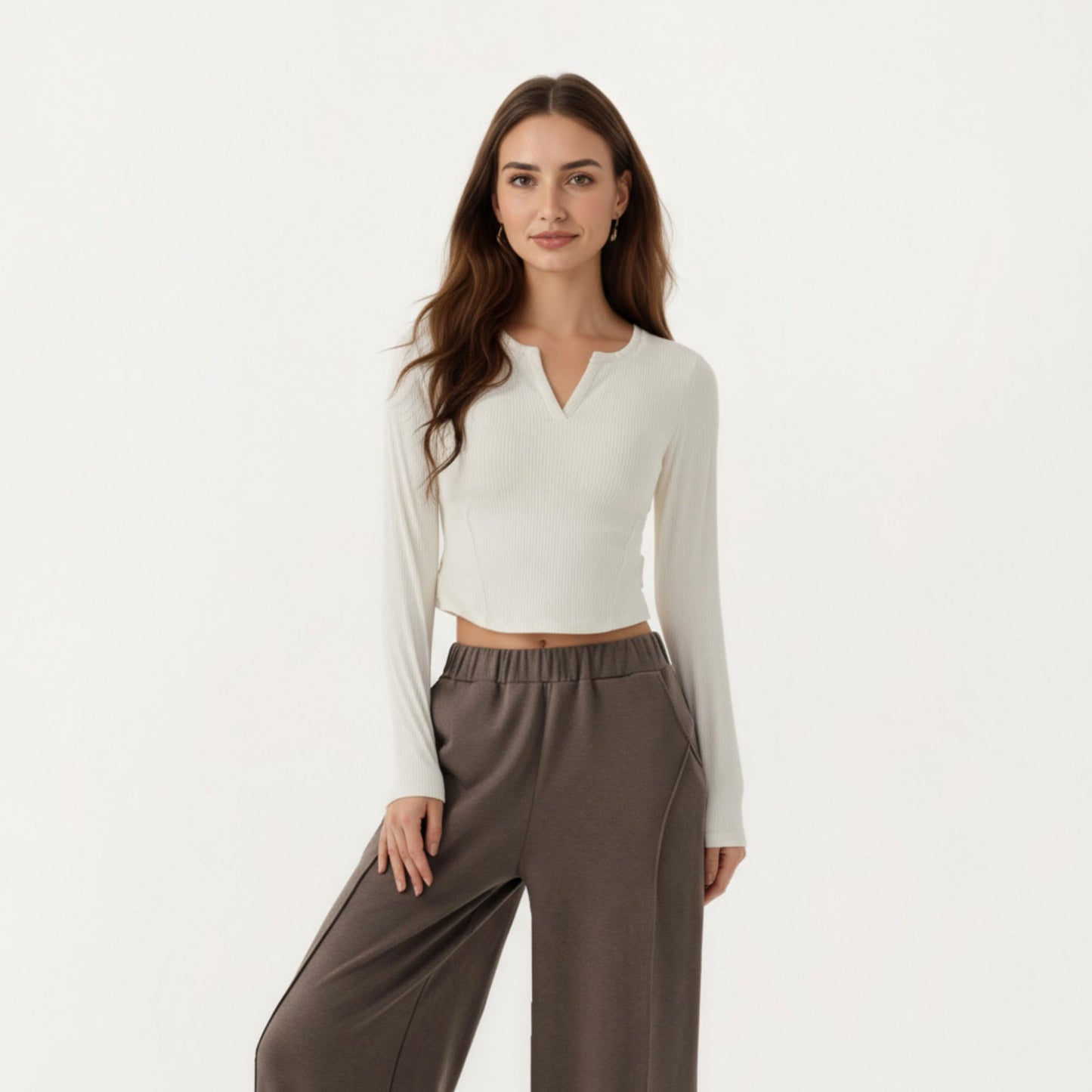 High Waist Wide Leg Pants with Soft Stretch Fabric Relaxed Flowing Silhouette