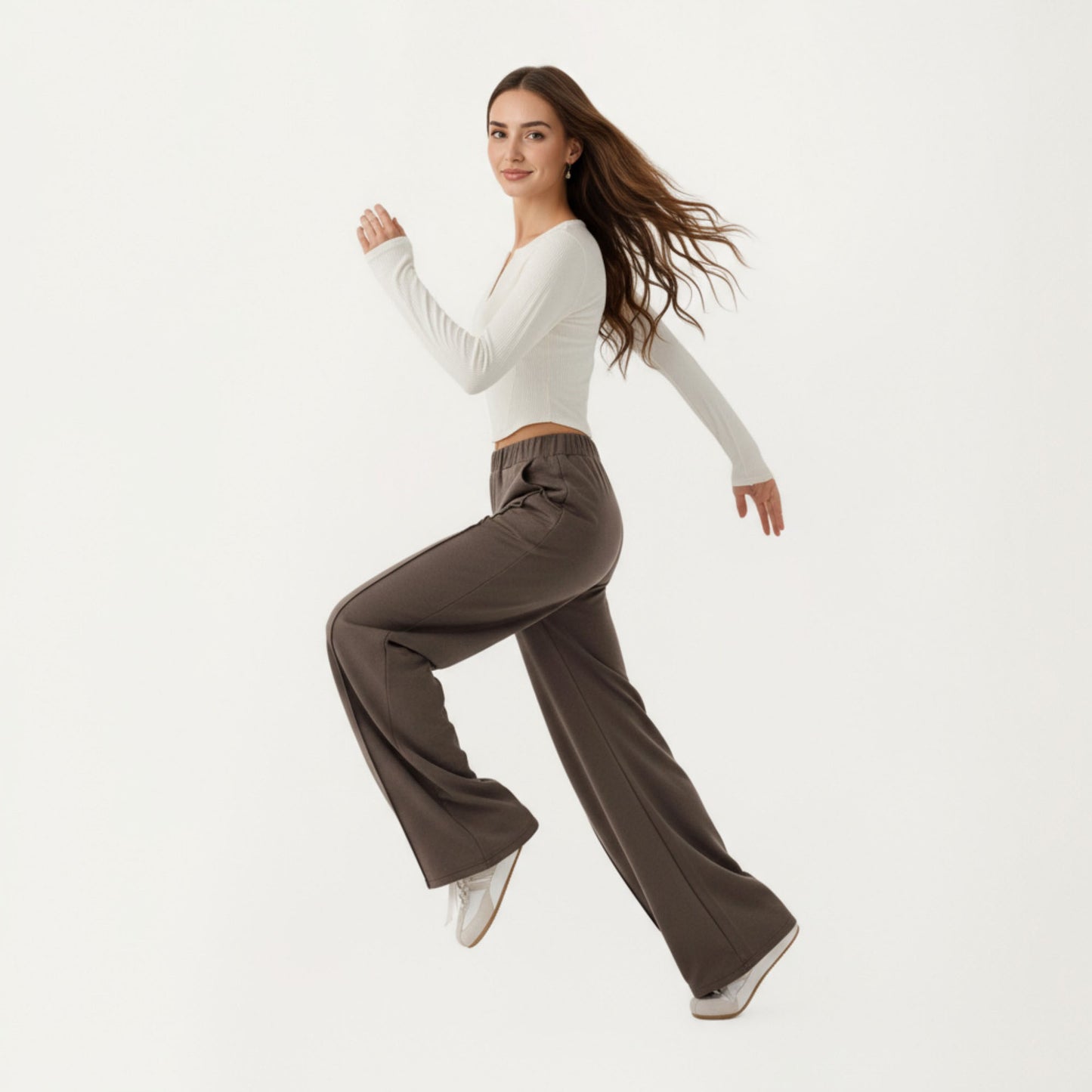 High Waist Wide Leg Pants with Soft Stretch Fabric Relaxed Flowing Silhouette