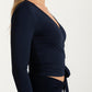 Long Sleeve Wrap Athletic Top with Adjustable Waist Tie and Stretch Performance Fabric