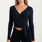 Long Sleeve Wrap Athletic Top with Adjustable Waist Tie and Stretch Performance Fabric