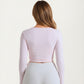 Long Sleeve Wrap Athletic Top with Adjustable Waist Tie and Stretch Performance Fabric