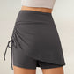 Ruched Wrap Athletic Skort with Adjustable Side Drawstring and Built-In Shorts for Flexible Active Comfort