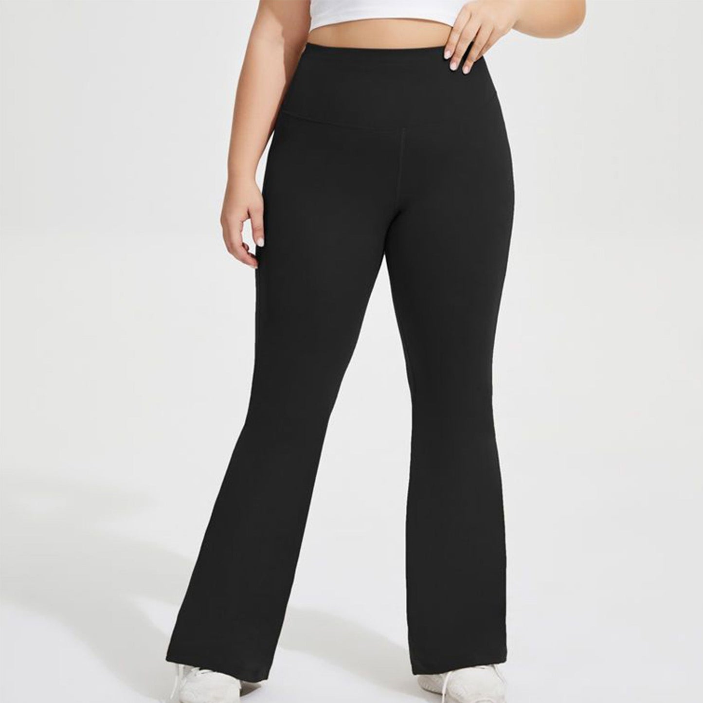 High Waist Flare Leggings with Wide Waistband Stretch Fit and Subtle Bootcut Silhouette