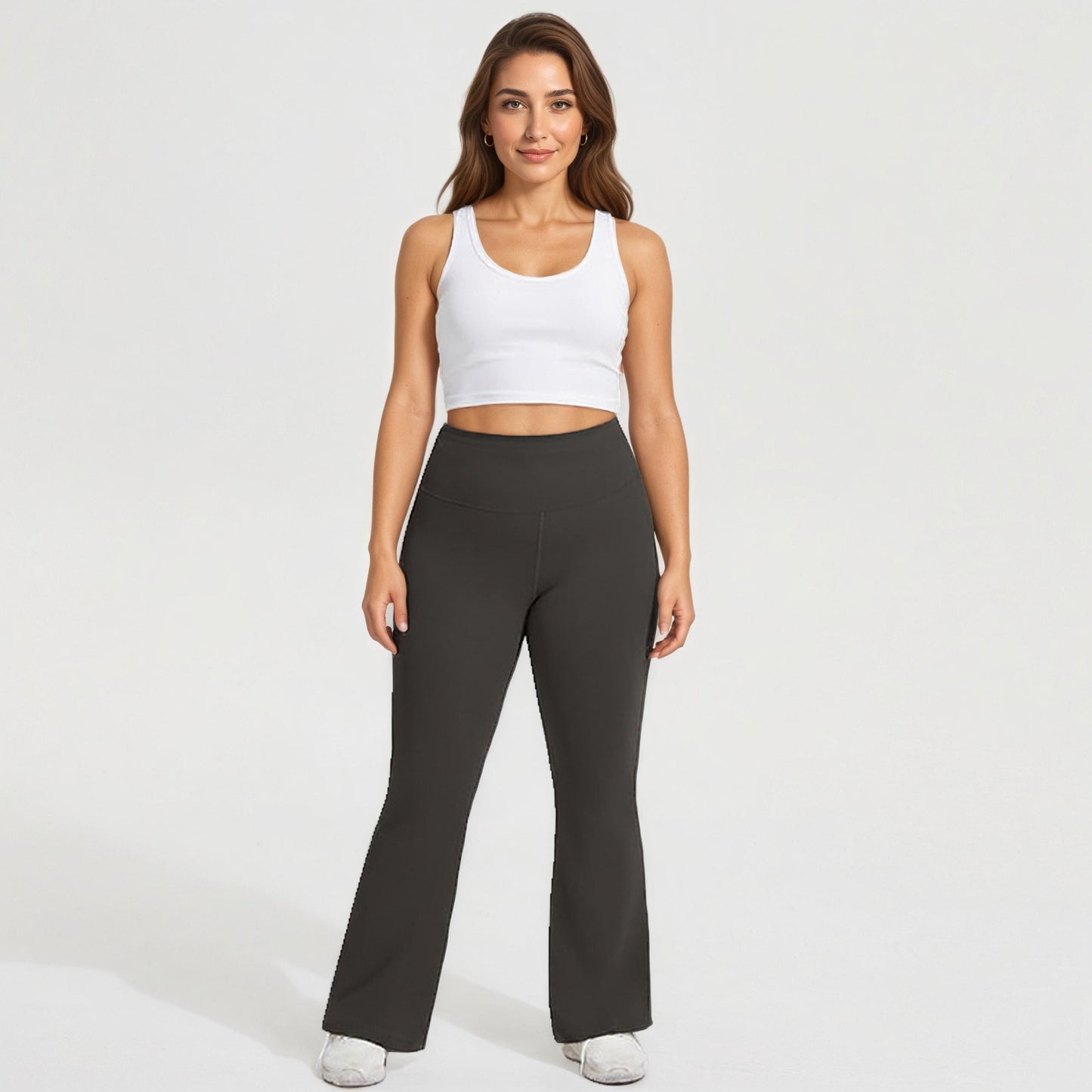 High Waist Flare Leggings with Wide Waistband Stretch Fit and Subtle Bootcut Silhouette