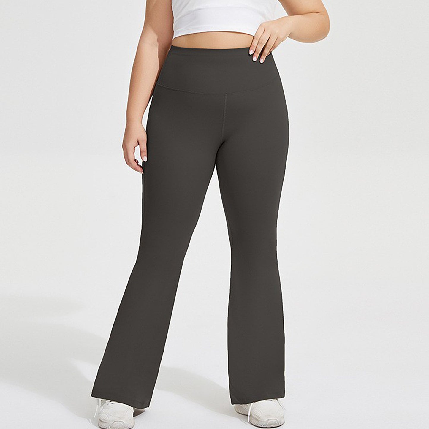 High Waist Flare Leggings with Wide Waistband Stretch Fit and Subtle Bootcut Silhouette