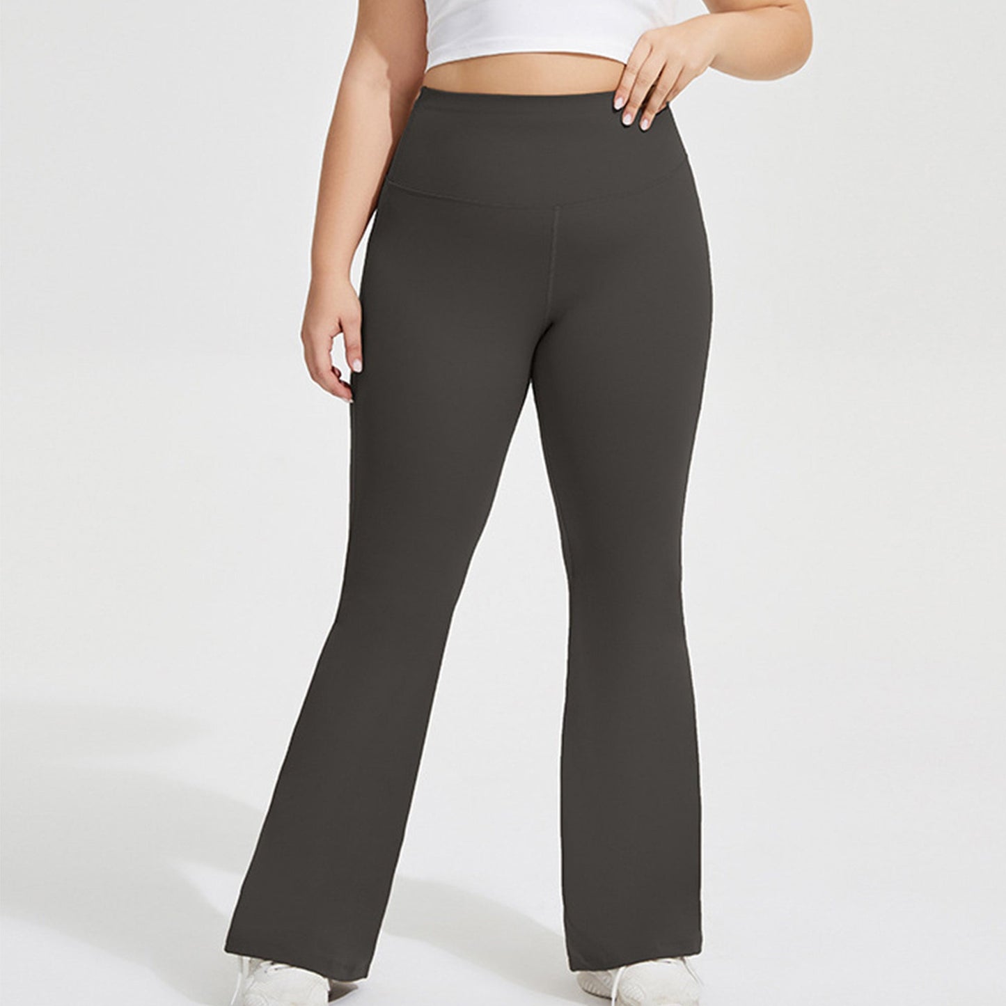 High Waist Flare Leggings with Wide Waistband Stretch Fit and Subtle Bootcut Silhouette