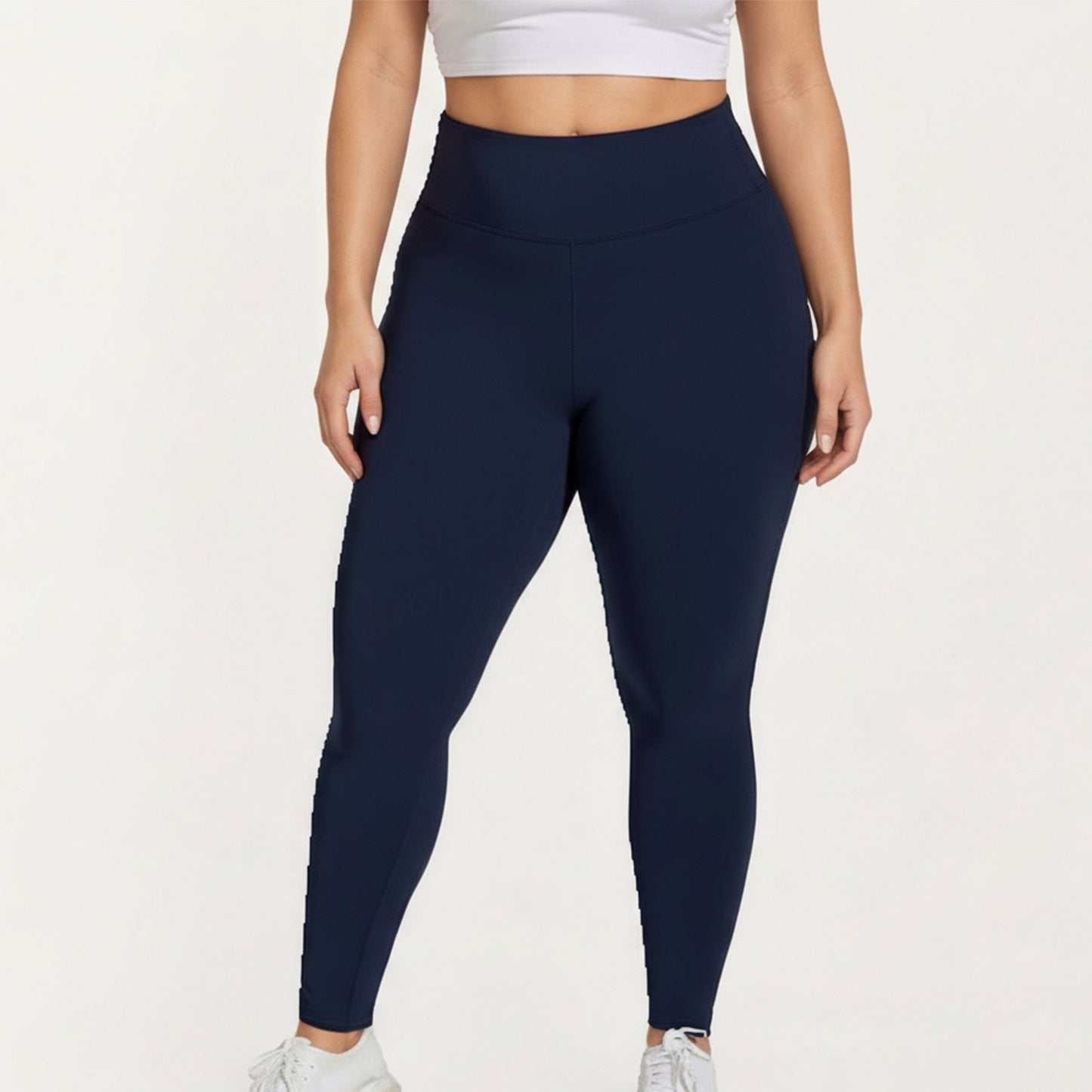 High Waist Stretch Leggings with Wide Waistband Smooth Compression Fit and Full Length Silhouette