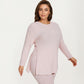 Long Sleeve Textured Tunic Top with Crew Neck Relaxed Fit and Flattering Seam Detail