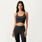 Strappy Back Sports Bra with Scoop Neckline and Wide Support Band
