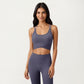 Strappy Back Sports Bra with Scoop Neckline and Wide Support Band