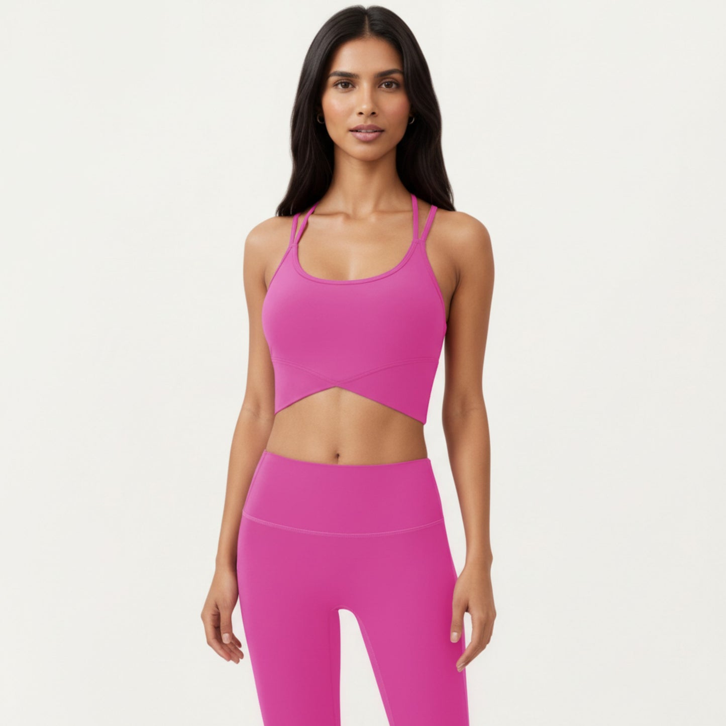 Strappy Back Sports Bra with Scoop Neckline and Wide Support Band