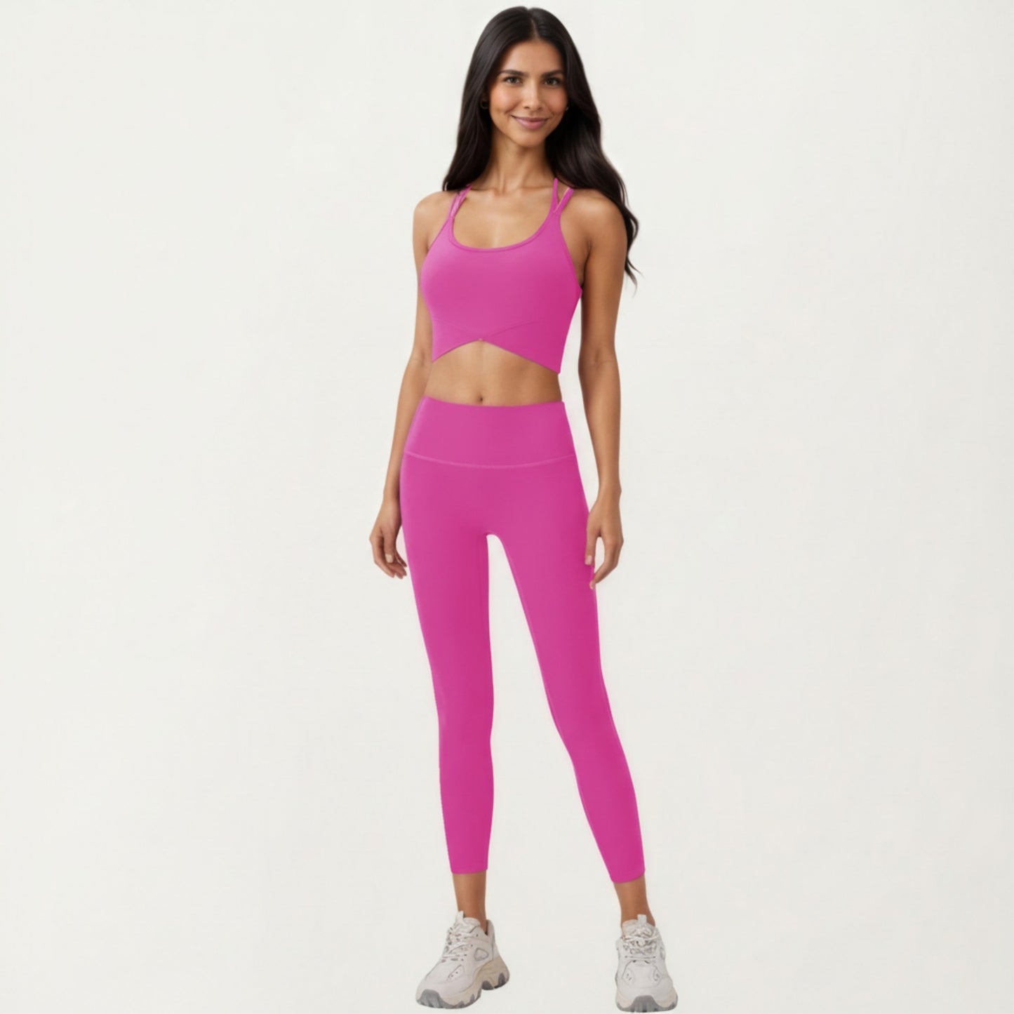 Strappy Back Sports Bra with Scoop Neckline and Wide Support Band