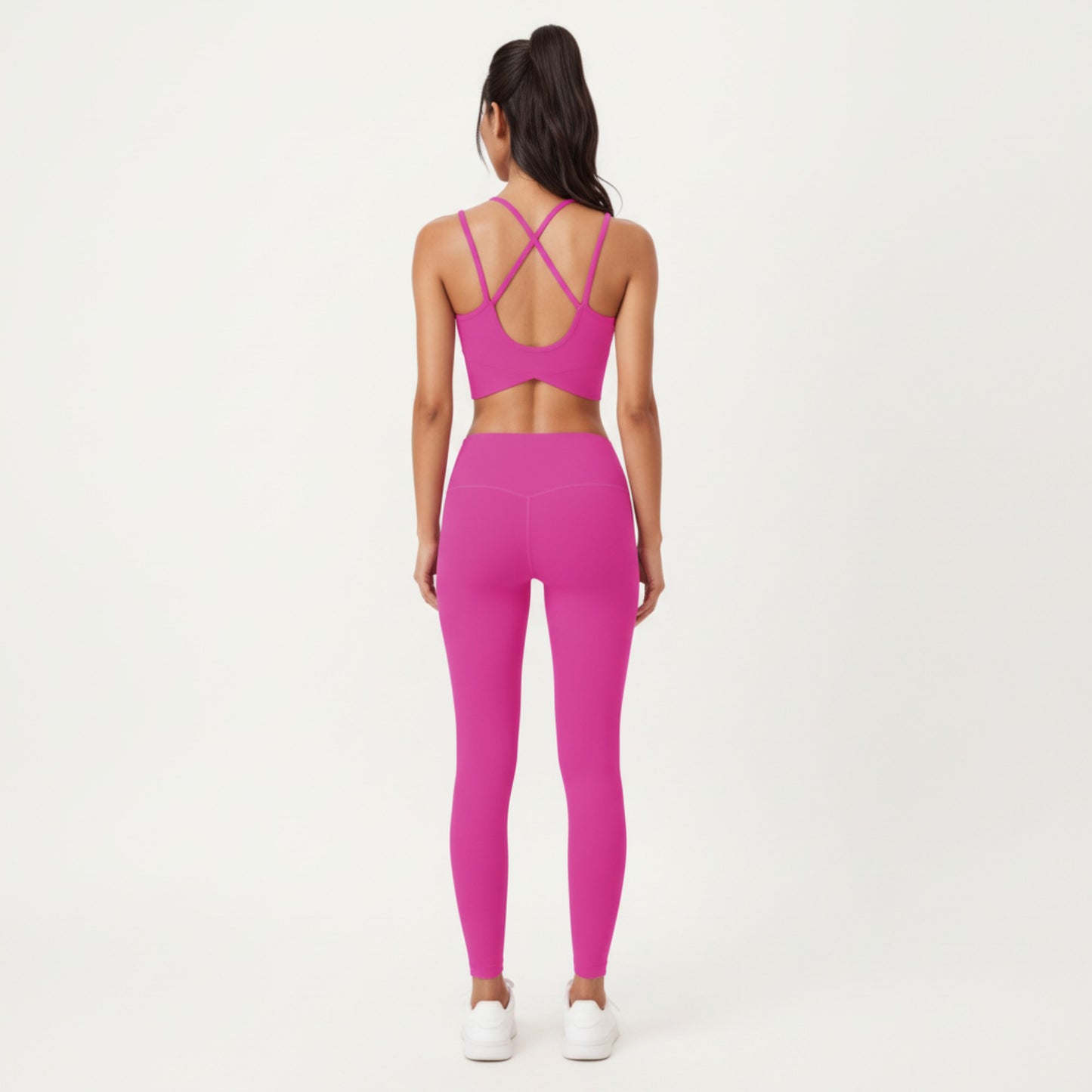 Strappy Back Sports Bra with Scoop Neckline and Wide Support Band
