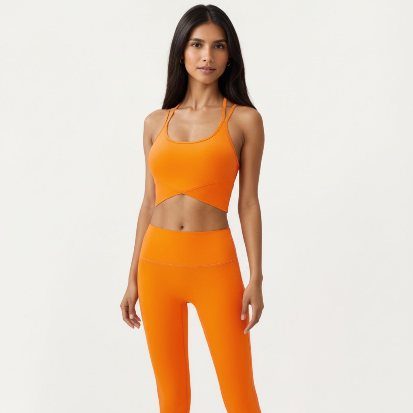 Strappy Back Sports Bra with Scoop Neckline and Wide Support Band
