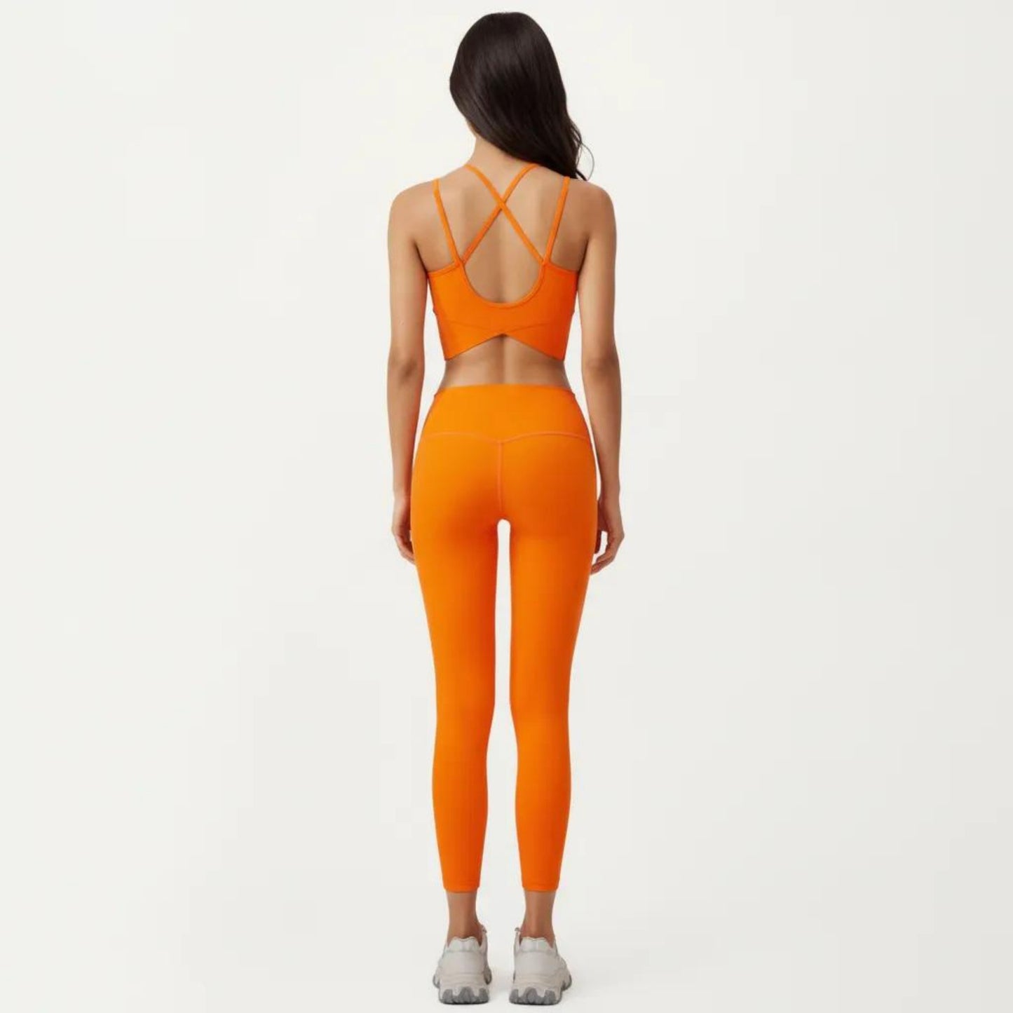 Strappy Back Sports Bra with Scoop Neckline and Wide Support Band