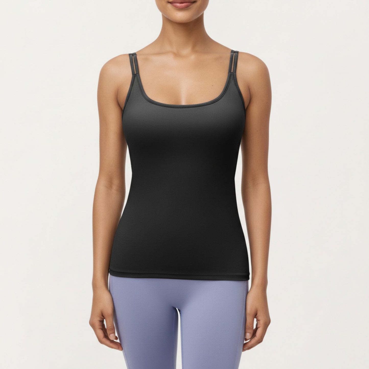 Fitted Athletic Tank Top with Double Strap Back and Smooth Stretch Knit Fabric