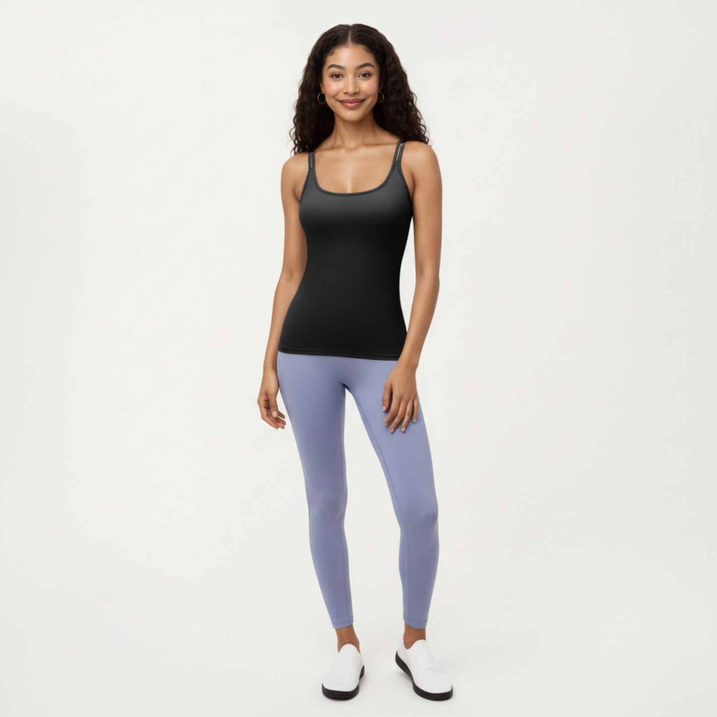 Fitted Athletic Tank Top with Double Strap Back and Smooth Stretch Knit Fabric