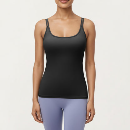 Fitted Athletic Tank Top with Double Strap Back and Smooth Stretch Knit Fabric