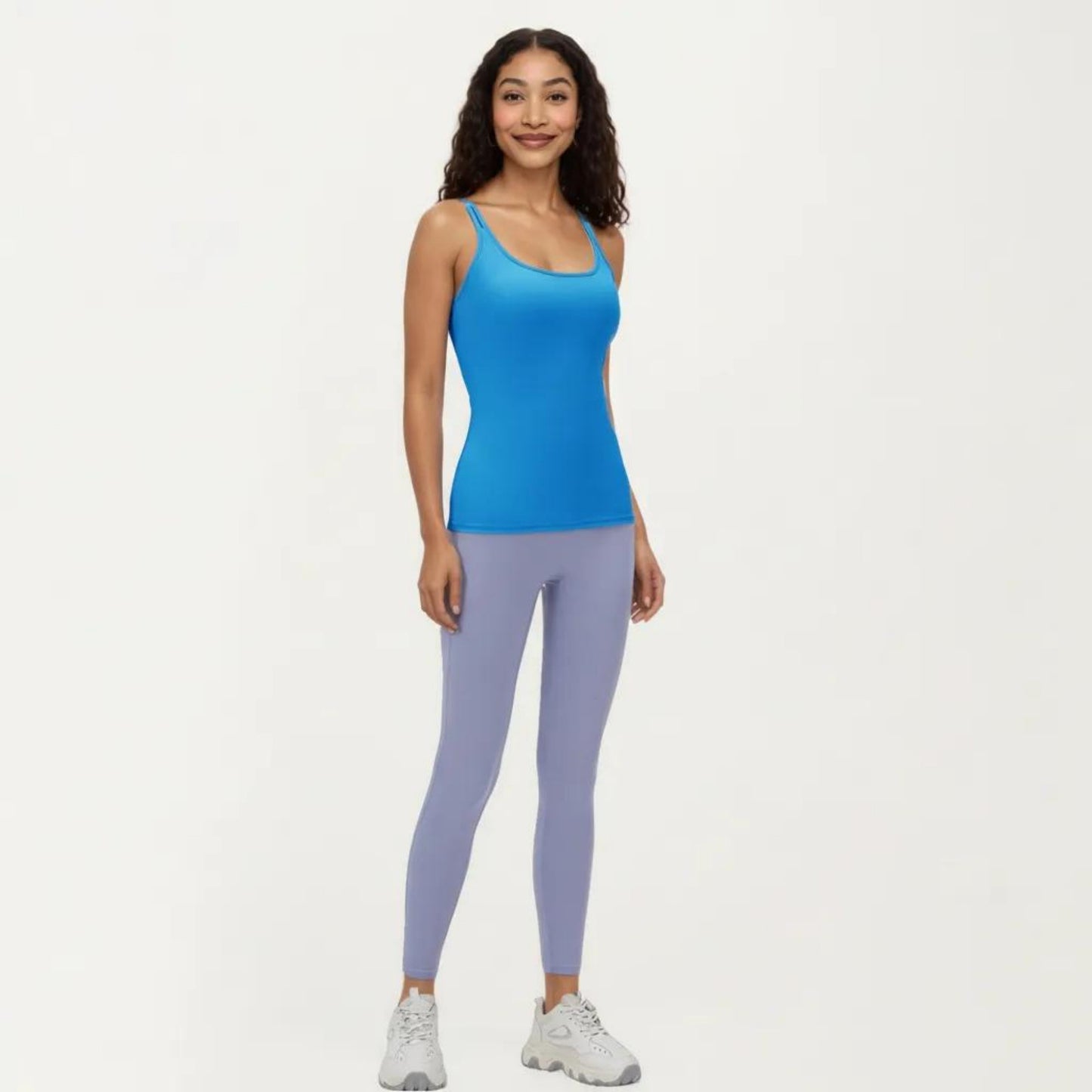Fitted Athletic Tank Top with Double Strap Back and Smooth Stretch Knit Fabric