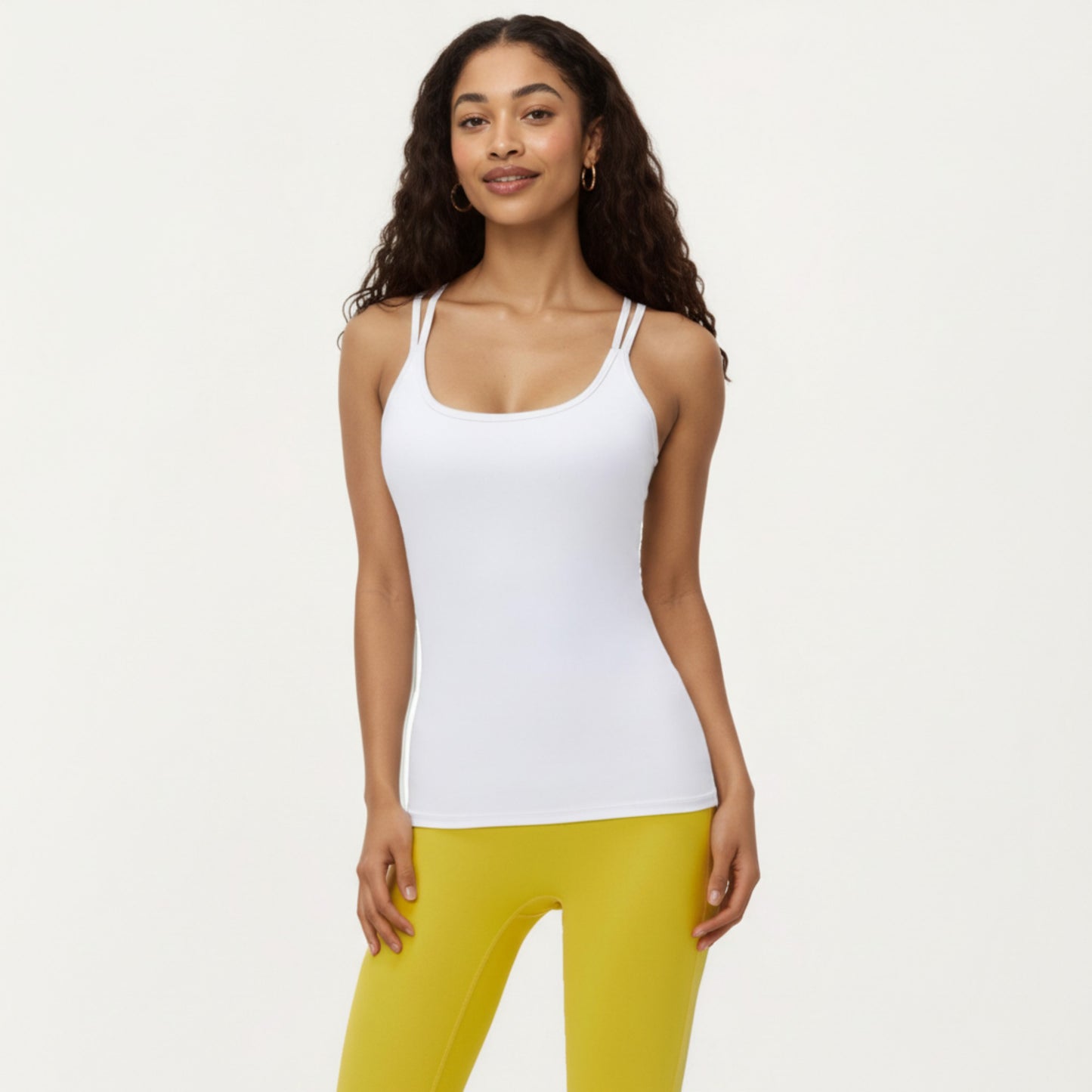 Fitted Athletic Tank Top with Double Strap Back and Smooth Stretch Knit Fabric
