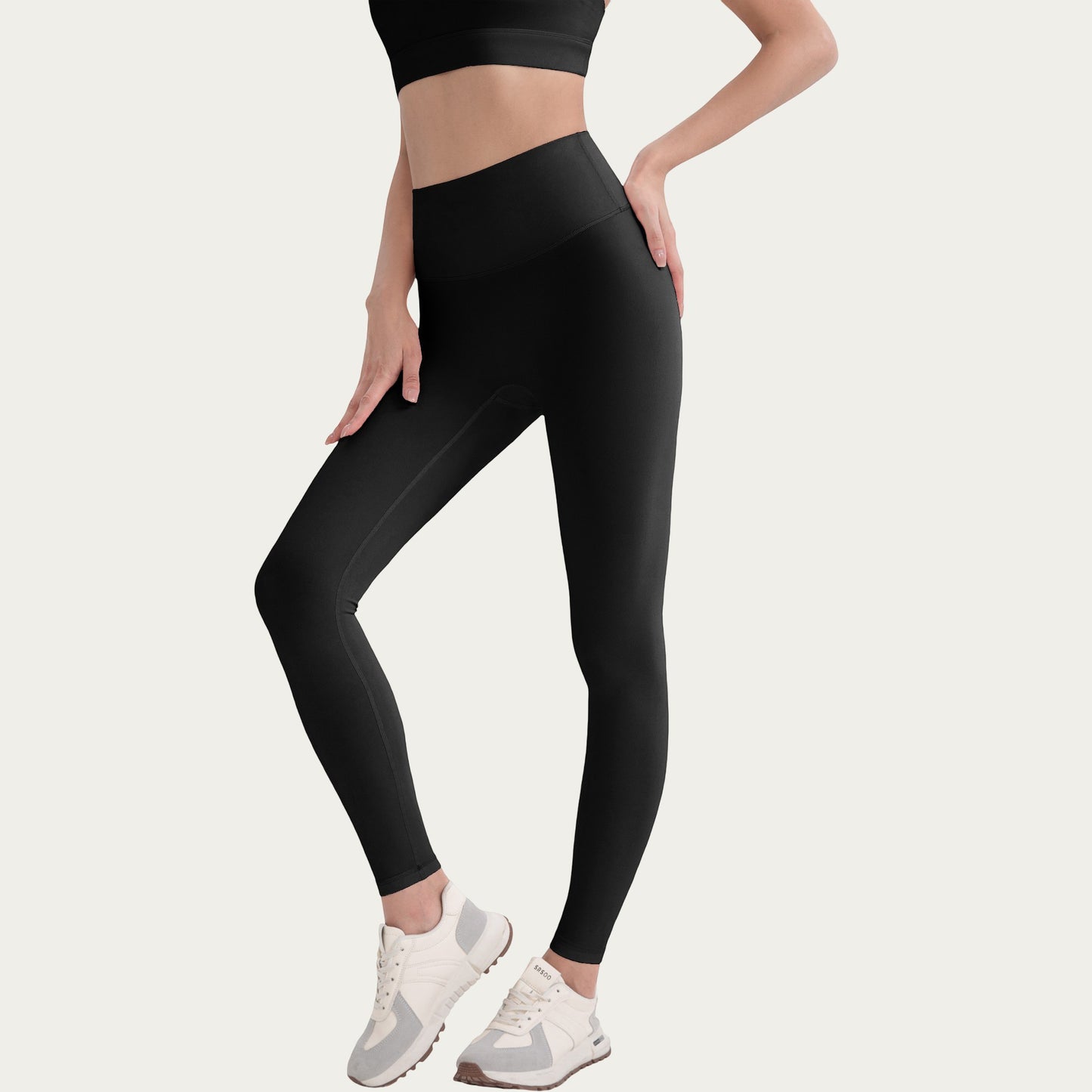 High Waist Stretch Knit Leggings with Wide Waistband and Smooth Sculpting Fit