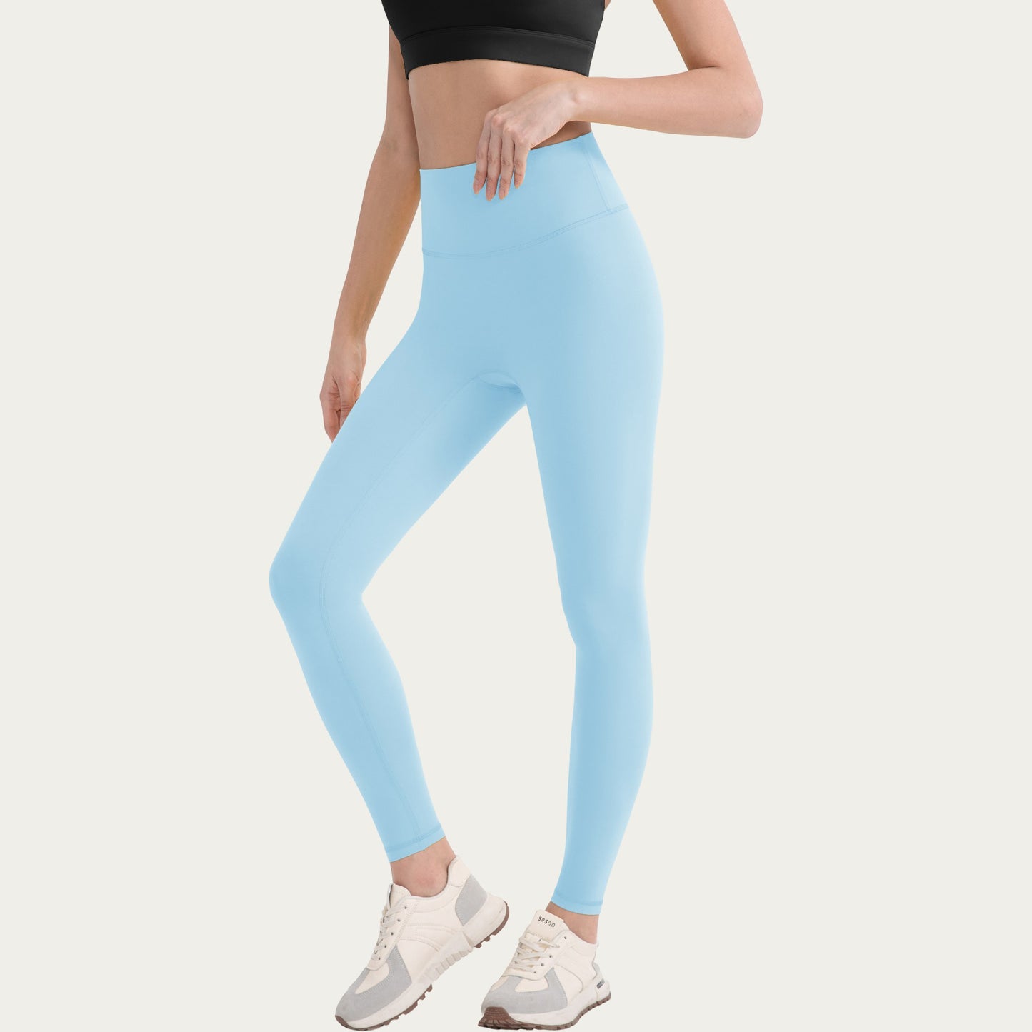 High Waist Stretch Knit Leggings with Wide Waistband and Smooth Sculpting Fit