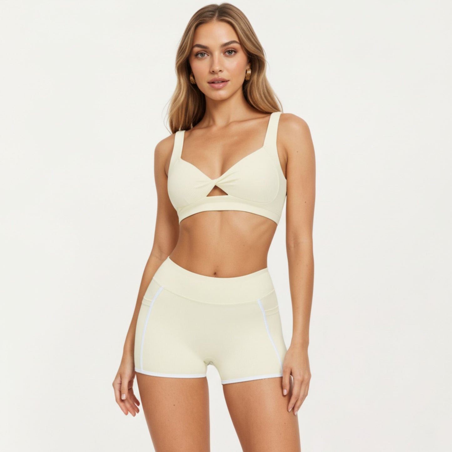 Twist Front Sports Bra with Wide Straps and Scoop Back Support