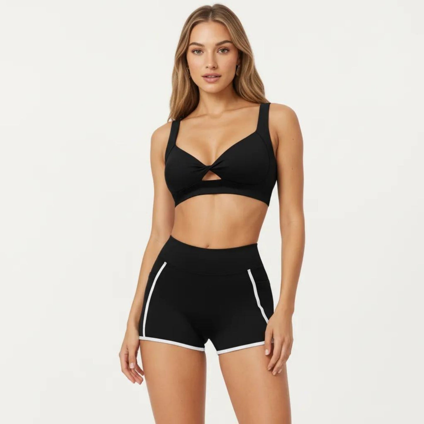 Twist Front Sports Bra with Wide Straps and Scoop Back Support