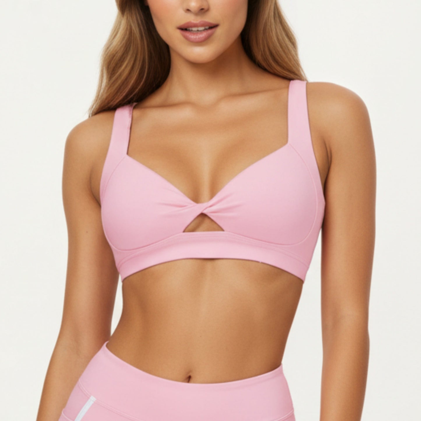 Twist Front Sports Bra with Wide Straps and Scoop Back Support