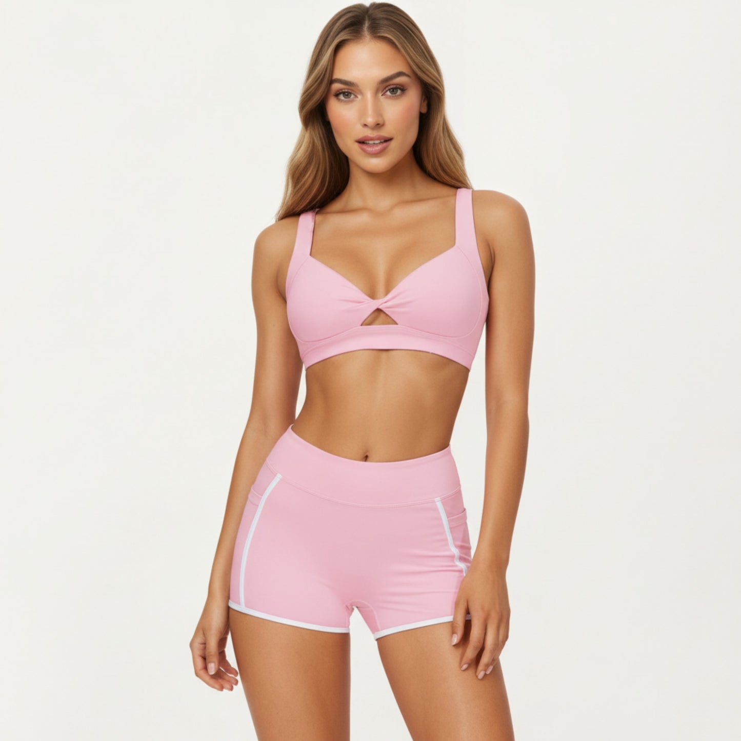 Twist Front Sports Bra with Wide Straps and Scoop Back Support