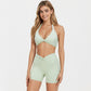 Halter Neck Twist Front Sports Bra Top with V Neckline and Smooth Stretch Support