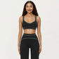 Ribbed Fitted Sports Bra Top with Scoop Neck Contrast Trim and Medium Support