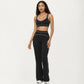 Ribbed Fitted Sports Bra Top with Scoop Neck Contrast Trim and Medium Support