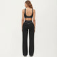 Ribbed Fitted Sports Bra Top with Scoop Neck Contrast Trim and Medium Support