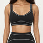 Ribbed Fitted Sports Bra Top with Scoop Neck Contrast Trim and Medium Support