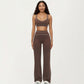 Ribbed Fitted Sports Bra Top with Scoop Neck Contrast Trim and Medium Support
