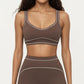 Ribbed Fitted Sports Bra Top with Scoop Neck Contrast Trim and Medium Support