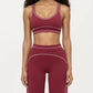 Ribbed Fitted Sports Bra Top with Scoop Neck Contrast Trim and Medium Support